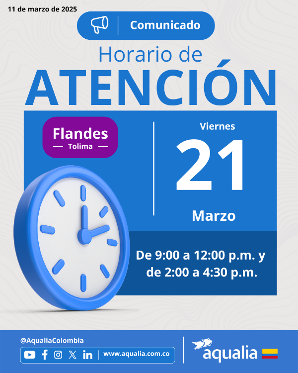 La atención al usuario para el viernes 21 de marzo, será a partir de las 9:00 a.m.
